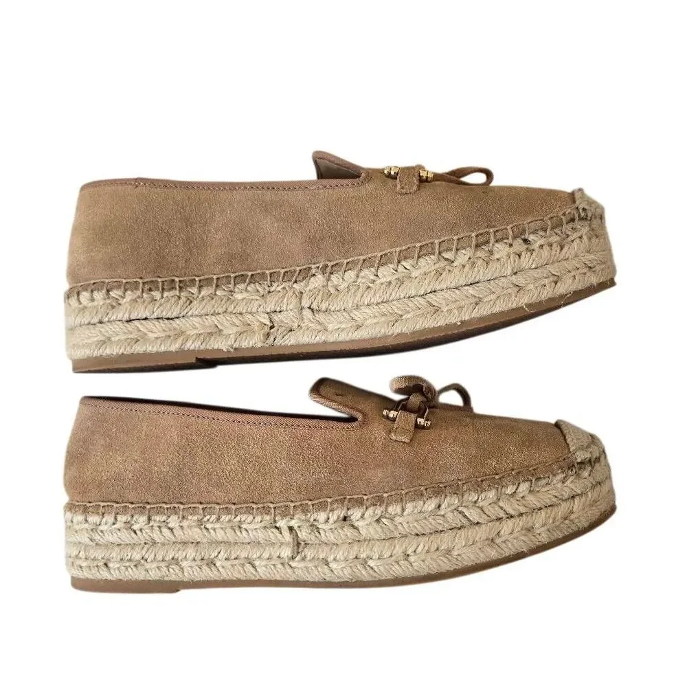 Talbots Womens Quinn Bow Tan Suede Platform Espadrille Loafer 7M